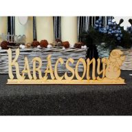 Natúr fa - "Karácsony" felirat talppal hóemberrel 37x11cm – koszorúhoz, asztaldíszhez