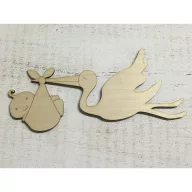 Natúr fa - Gólya babával 21cm – kreatív dekorációhoz