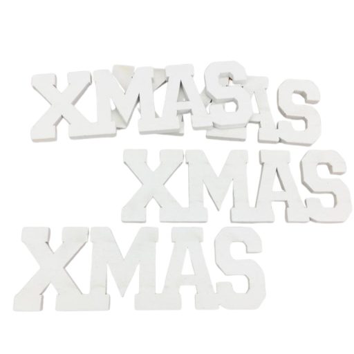 Xmas felirat fehér 15cm 4db/csomag-KIFUTÓ – koszorúhoz, asztaldíszhez