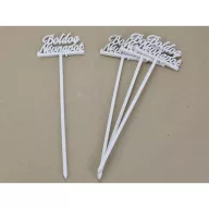 Beszúrós "Boldog névnapot" felirat fehér 29cm 4db/csomag – festéshez, dekorációhoz