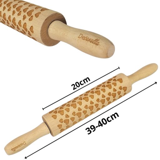 Kekszmintázó sodrófa - Szíves 38cm – karácsonyi dekorációhoz