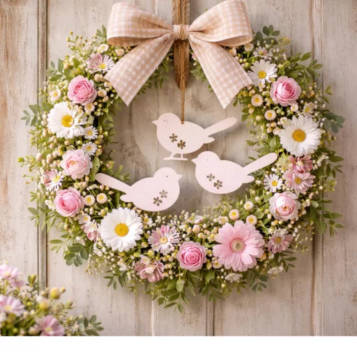 Fa virágmintás madár pink 30db/csomag