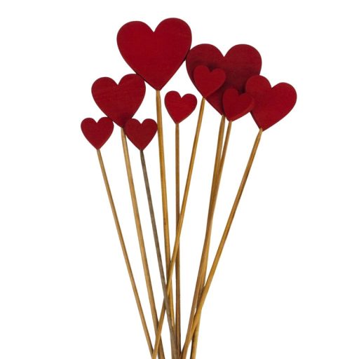 Piros fa szívek beszúrható vegyes 9db/csomag