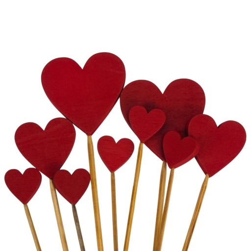 Piros fa szívek beszúrható vegyes 9db/csomag