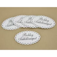 Fa - "Boldog születésnapot" csipkés ovál tábla fehér 5x8cm 5db/csomag – festéshez, dekorációhoz