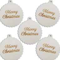 Fodros gömb Merry Christmas fehér 5db/cs – karácsonyi dekorációhoz