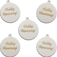 Fodros gömb Boldog karácsonyt fehér 5db/cs – karácsonyi dekorációhoz