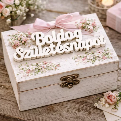 Natúr fa Boldog születésnapot felirat fehér 8db/csomag – festéshez, dekorációhoz