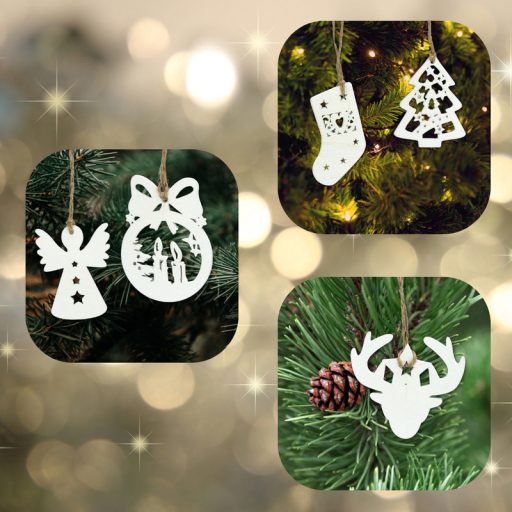 Dobozos karácsonyi díszek fehér 54db/dob – karácsonyfára, dekorációhoz