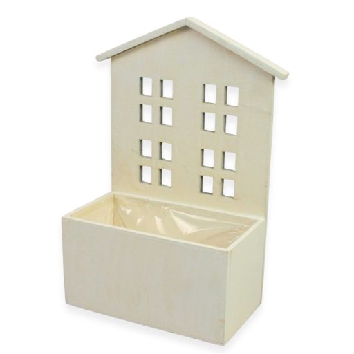 Házikós bélelt fa virágtartó fehér 24/#