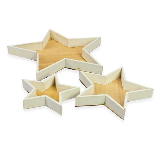 Fa tálca szett csillag  3db-os fehér/natúr 18/#