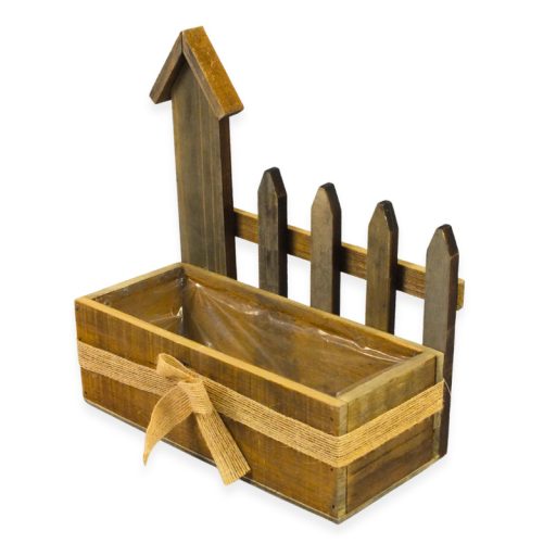 Kerítéses bélelt fa virágtartó barna 18-27/#