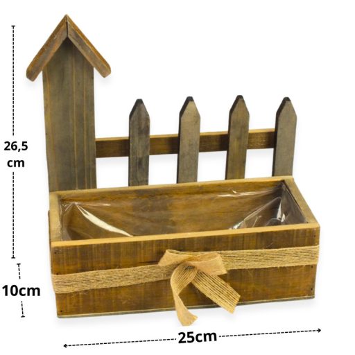 Kerítéses bélelt fa virágtartó barna 18-27/#
