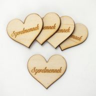 Natúr fa - Szív "Szerelmemnek" 4cm 5db/cs – valentin napi dekorációhoz