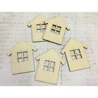 Natúr fa - Ablakos házikó 8cm 5db/csomag – festéshez, dekorációhoz