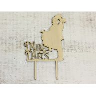 Natúr fa - Tortadísz csókos pár "MR & MRS" 18,5cm – esküvői dekorációhoz