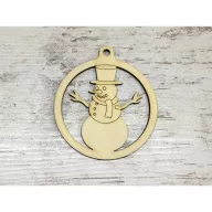 Natúr fa - Kerek dísz hóember 9cm – karácsonyi dekorációhoz