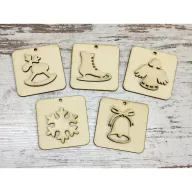 Natúr fa - Karácsonyi négyzet dísz szett 7cm 5db/csomag – karácsonyi dekorációhoz
