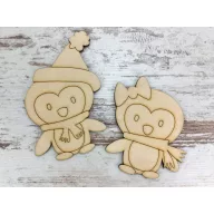 Natúr fa - Pingvin pár sállal 2db/csomag – karácsonyi dekorációhoz