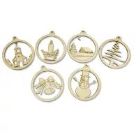 Natúr fa - Kerek figurás díszek 6db/csomag - OKOSÁR! – karácsonyi dekorációhoz