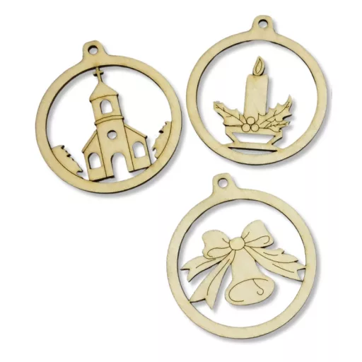 Natúr fa - Kerek figurás díszek 6db/csomag - OKOSÁR! – karácsonyi dekorációhoz