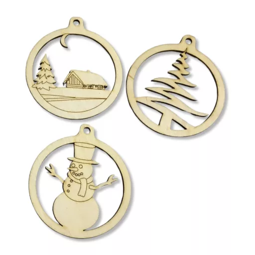 Natúr fa - Kerek figurás díszek 6db/csomag - OKOSÁR! – karácsonyi dekorációhoz