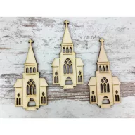 Natúr fa - Templom 10cm 3db/csomag – karácsonyi dekorációhoz