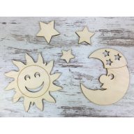 Natúr fa - Égitestek: nap, hold és 3db csillag – kreatív dekorációhoz