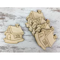 Natúr fa - Havas házikó 5cm 5db/csomag – karácsonyi dekorációhoz