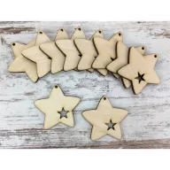 Natúr fa -  Díszített csillag 4,5cm 10db/csomag – karácsonyi dekorációhoz