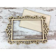 Natúr fa - Téglalap csipke keret + téglalap tábla 18cm – festéshez, dekorációhoz