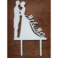 Fa - Tortadísz "Mr&Mrs" fehér  17cm – esküvői dekorációhoz