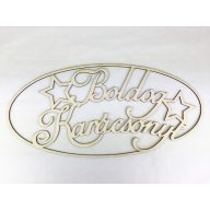 Natúr fa - "Boldog Karácsonyt" ovál nagy 48x23cm – karácsonyi dekorációhoz