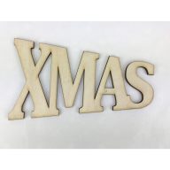 Natúr fa - "XMAS" trapéz felirat 15cm – koszorúhoz, asztaldíszhez