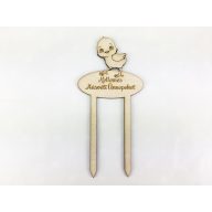 Natúr fa - Beszúrós csibés "Kellemes húsvéti ünnepeket" felirat 7cm – húsvéti dekorációhoz