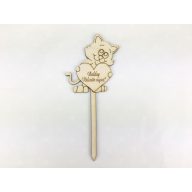 Natúr fa - Beszúrós cica "Boldog Valentin napot" 16,5cm – valentin napi dekorációhoz