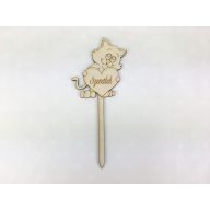 Natúr fa - Beszúrós cica "Szeretlek" 16,5cm – valentin napi dekorációhoz