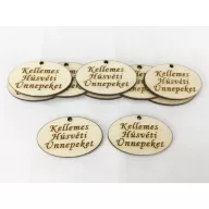 Natúr fa - "Kellemes Húsvéti Ünnepeket" ovál tábla 2,5x4cm 10db/csomag – húsvéti dekorációhoz