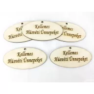Natúr fa - "Kellemes Húsvéti Ünnepeket" ovál tábla 4x8cm 5db/csomag – húsvéti dekorációhoz