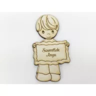 Natúr fa - "Szeretlek Anyu" kisfiú 5x9,5cm – anyák napi dekorációhoz