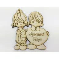 Natúr fa - "Szeretünk Anyu" testvérek 8,5x10cm – anyák napi dekorációhoz