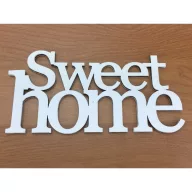 Fa - "Sweet Home" felirat koszorúra 7x14cm fehér – festéshez, dekorációhoz