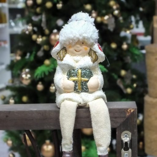 Lógólábú gyermek ajándékkal – karácsonyi dekorációhoz