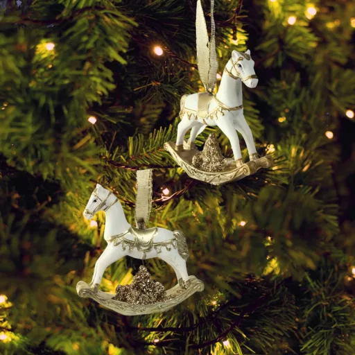 1db Glitteres hintaló akasztóval (2 féle) – karácsonyi dekorációhoz