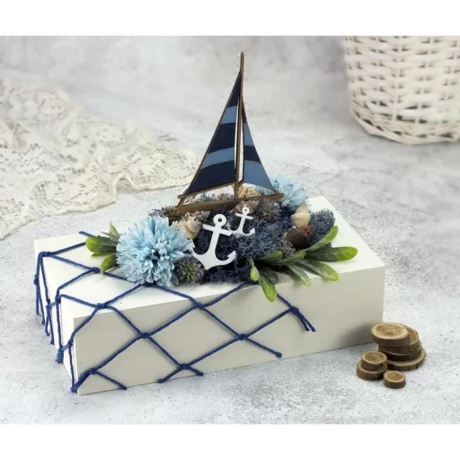 Natúr fa - Balatoni vitorlás 15cm – nyári dekorációhoz