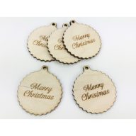 Natúr fa - "Merry Christmas" fodros gömb kicsi 5db/csomag – karácsonyi dekorációhoz