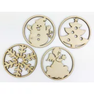Natúr fa - Karácsonyi poháralátét 9cm 4db/csomag – karácsonyi dekorációhoz