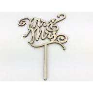 Natúr fa - "MR & MRS" íves tortadísz beszúrós felirat 12x18cm – esküvői dekorációhoz