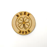 Natúr fa - " BUÉK" lóherés tallér 4,5cm – karácsonyi dekorációhoz