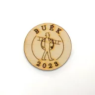 Natúr fa - " BUÉK" kéményseprős tallér 4,5cm – karácsonyi dekorációhoz